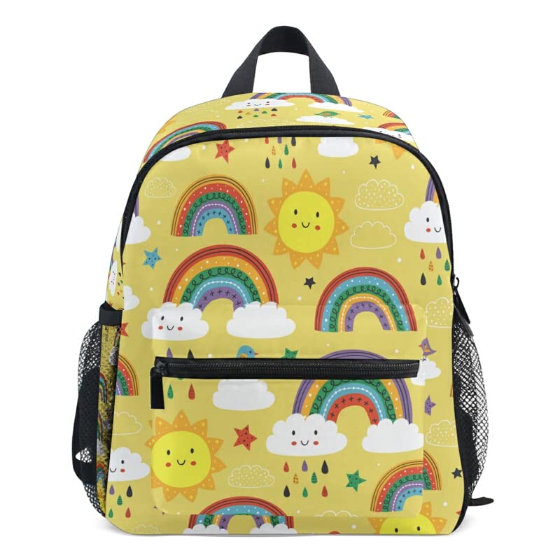 MNSRUU Toddler Backpack, Rainbow Kids Backpack Yellow Sun Small Bookbag for Girls Kawaii Mini Travel Backpack for Preschool