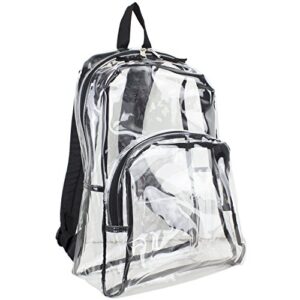 eastsport clear backpack, fully transparent with adjustable colorful padded straps – black