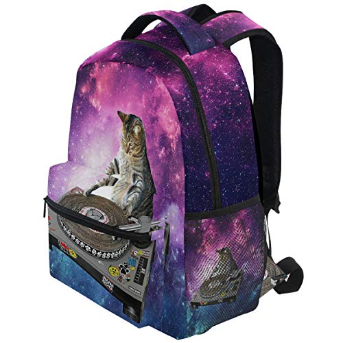Wamika Funny Kitty Cat School Backpacks for Girls Kids Boys Galaxy Nebula Book Bag Waterproof Student Laptop Backpack Casual Extra Durable Lightweight Travel Sports Day Pack College Carrying Bags