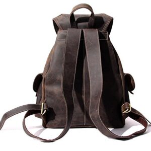Berchirly Drawstring Backpacks Ladies 14.7Inch Leather School Shoulder Bags Bookbag Men Women Outdoor Bagpack Dark Coffee