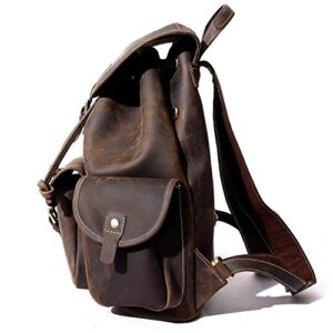Berchirly Drawstring Backpacks Ladies 14.7Inch Leather School Shoulder Bags Bookbag Men Women Outdoor Bagpack Dark Coffee
