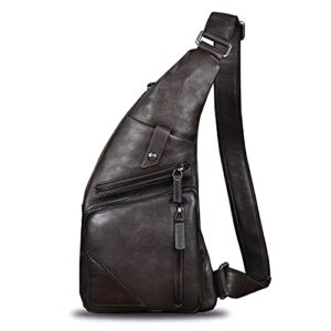 genuine leather sling bag for men vintage handmade crossbody daypack hiking backpack retro crossbody shoulder bag (darkcoffee)