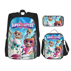 superkitties Backpacks Set for Boys Girls superkitties Backpack with lunch box lunch bag pencil case pencil bag Bookbag Set - 3 Piece