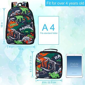 CCJPX Dinosaur Backpack for Boys, 16” Kids Preschool Bookbag and Lunch Box for Kindergarten Elementary