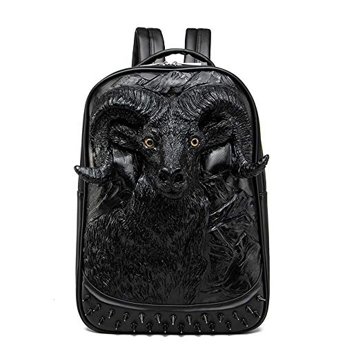 Halloween Studded Backpack 3D Goat Head Sculpture 3D Model Backpack Laptop Computer Handbags Travelling Rucksack Bag