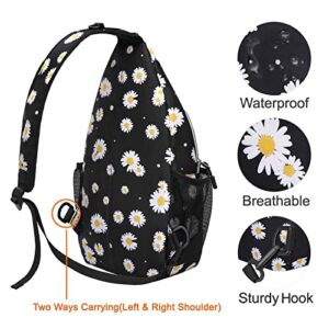 MOSISO Sling Backpack, Travel Hiking Daypack Daisy Rope Crossbody Shoulder Bag, Black