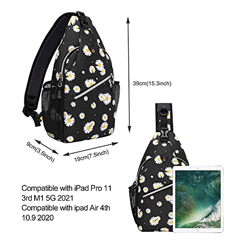 MOSISO Sling Backpack, Travel Hiking Daypack Daisy Rope Crossbody Shoulder Bag, Black