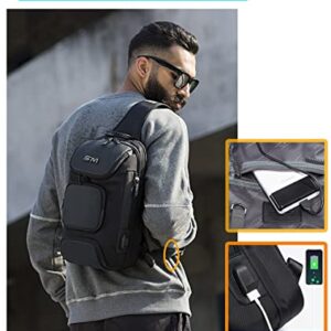 SMONT Sling Bag Crossbody Backpack Waterproof Men's Chest Bag with USB Charging Port Shoulder Casual Daypack for Cycling Fitness Walking