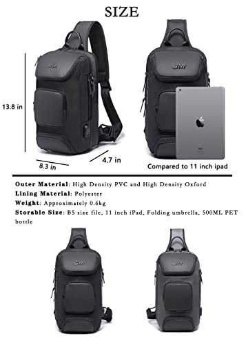 SMONT Sling Bag Crossbody Backpack Waterproof Men's Chest Bag with USB Charging Port Shoulder Casual Daypack for Cycling Fitness Walking
