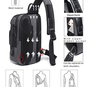 SMONT Sling Bag Crossbody Backpack Waterproof Men's Chest Bag with USB Charging Port Shoulder Casual Daypack for Cycling Fitness Walking