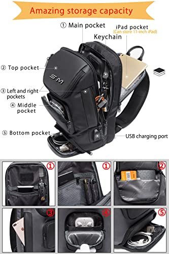 SMONT Sling Bag Crossbody Backpack Waterproof Men's Chest Bag with USB Charging Port Shoulder Casual Daypack for Cycling Fitness Walking