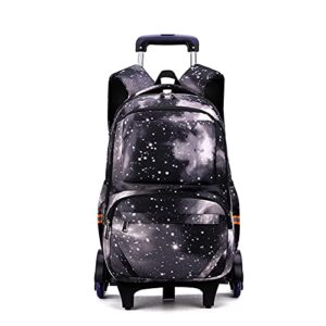 rolling backpack for boys girls galaxy-prints student bookbags kids’ carry-ons luggage travel trolley bags for school