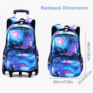 Rolling Backpack for Boys Girls Galaxy-prints Student Bookbags Kids' Carry-Ons Luggage Travel Trolley Bags for School