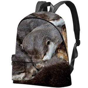 large canvas backpack college school men & women cute sleeping otters