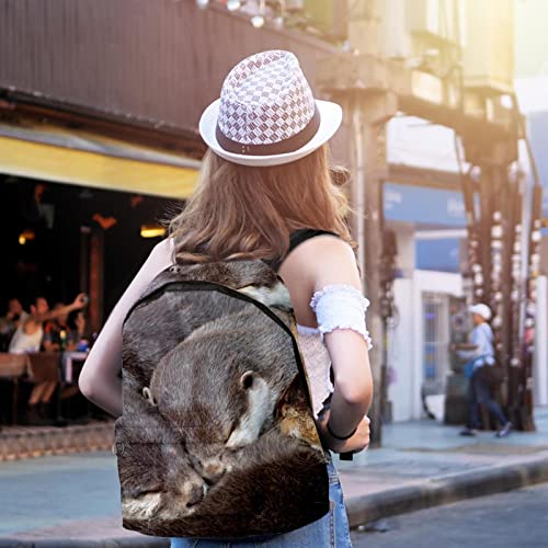 Large Canvas Backpack College School Men & Women Cute Sleeping Otters