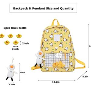 TEEQ Cute Duck Backpack with Doll Animals ,Kawaii Backpack for School,Fashion Bookbags for Teen girls.Yellow