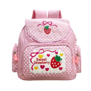 cutemoria girl’s kawaii backpack japanese sweet strawberry embroidery school backpack casual daypack cute lace flap backpacks, pink, one size