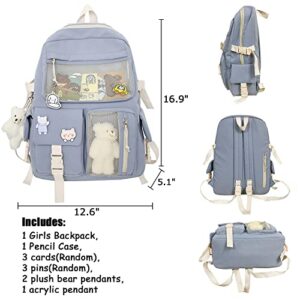 Tonecy Kawaii Mesh Backpack with Kawaii Pin and Accessories Girl Cute Aesthetic Backpack for School Laptop Teen Girls Women