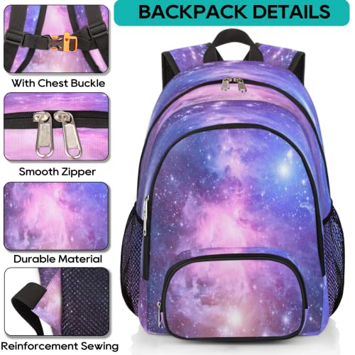 Pardick Galaxy Backpacks School Bag for Girls Boys Teens Students Galaxy Purple Stylish College Schoolbag Book Bag - Water Resistant Travel Backpacks for Women Men