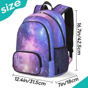 Pardick Galaxy Backpacks School Bag for Girls Boys Teens Students Galaxy Purple Stylish College Schoolbag Book Bag - Water Resistant Travel Backpacks for Women Men