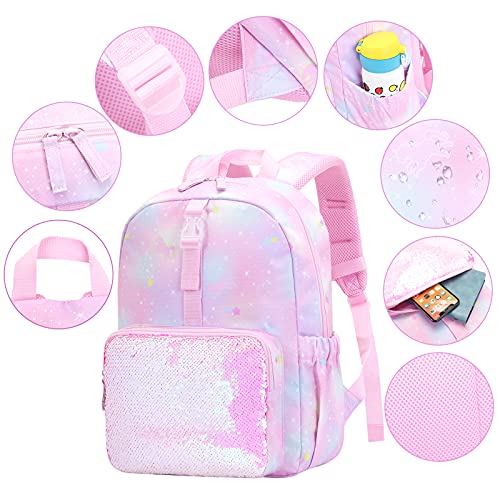 Girls Backpack With Lunch Box,Cute Girl's Backpack Toddler Hiking Backpack Set Pink Backpack for Girls Kindergarten Preschool Elementary with Lunch Box and Pencil Box