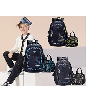 Camo-Print 3pcs Backpack Set with Lunch Bag Pencil Case Kids Elementary Middle School Bookbag for Teen Boys