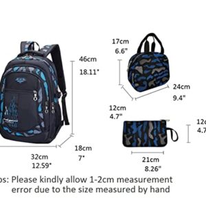 Camo-Print 3pcs Backpack Set with Lunch Bag Pencil Case Kids Elementary Middle School Bookbag for Teen Boys