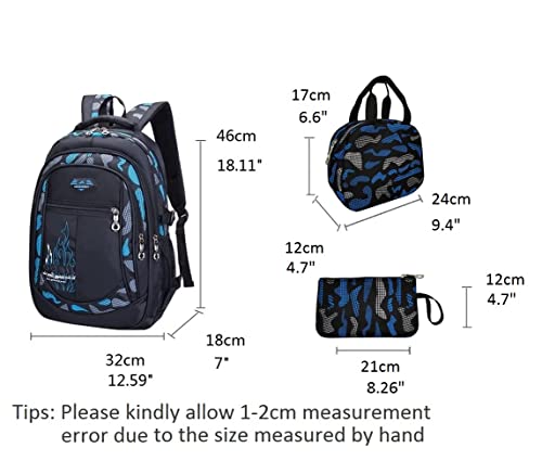 Camo-Print 3pcs Backpack Set with Lunch Bag Pencil Case Kids Elementary Middle School Bookbag for Teen Boys