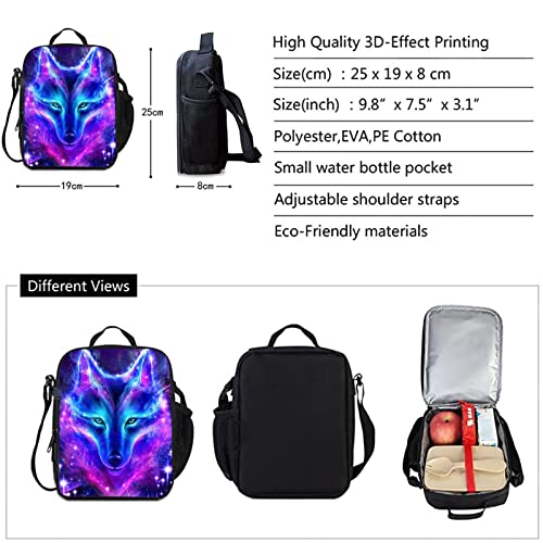 Galaxy Wolf School Backpack Set 3 Pieces Lightweight Teen/Boys/Girls Bookbags Insulated Lunch Bag Pencil Case