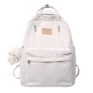 preppy backpack with plushies cute vintage backpack for school girls light academia bookbags preppy aesthetic backpack (beige)