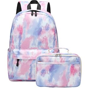 mygreen backpack for girls kids school backpack with lunch box preschool kindergarten bookbag set tie-dye pink blue