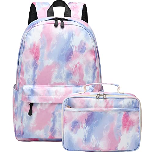 mygreen Backpack for Girls Kids School Backpack with Lunch Box Preschool Kindergarten BookBag Set Tie-Dye Pink Blue