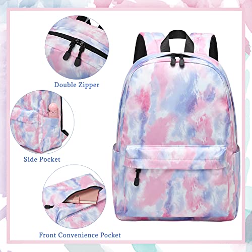 mygreen Backpack for Girls Kids School Backpack with Lunch Box Preschool Kindergarten BookBag Set Tie-Dye Pink Blue