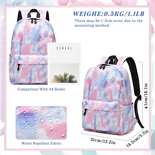 mygreen Backpack for Girls Kids School Backpack with Lunch Box Preschool Kindergarten BookBag Set Tie-Dye Pink Blue