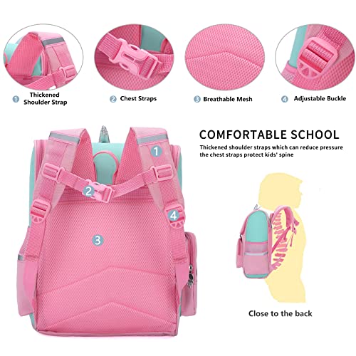 15 inch Cute Unicorn School Backpack for Girls, Lightweight Kids School Bag BookBags Elementary Primary with Chest Straps (Pink)
