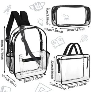 3 Pieces Clear Backpack PVC See Through Backpack Heavy Duty Transparent Bookbag Stadium Approved Black Clear Backpack for School Stadium Travel Security Festival, Black