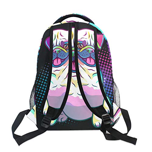 School Backpack Pug Dog Pop Art Style Teens Girls Boys Schoolbag Travel Bag