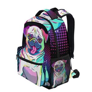 School Backpack Pug Dog Pop Art Style Teens Girls Boys Schoolbag Travel Bag