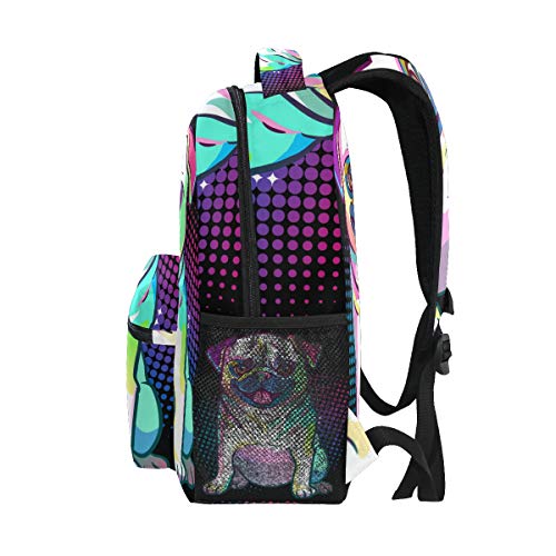 School Backpack Pug Dog Pop Art Style Teens Girls Boys Schoolbag Travel Bag