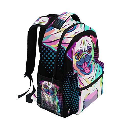 School Backpack Pug Dog Pop Art Style Teens Girls Boys Schoolbag Travel Bag