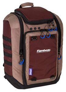 flambeau outdoors p50bp portage pack, portable fishing and tackle organizer backpack with tuff tainer storage boxes inside – dark brown/tan