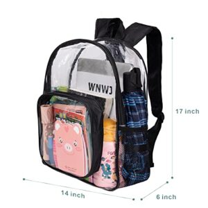 Clear Backpack With Front Pocket - Stadium Approved Durable Heavy Duty PVC With Reinforced Strap Transparent For School, Work or Stadium Events (black)