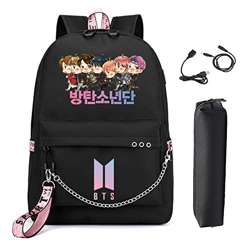 USB Backpack Kpop Korean Casual Daypack Lightweight Cartoon Bookbag 17.7 inch Large Laptop Bag College Bag for Travel Concert Gifts 4