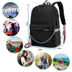 USB Backpack Kpop Korean Casual Daypack Lightweight Cartoon Bookbag 17.7 inch Large Laptop Bag College Bag for Travel Concert Gifts 4