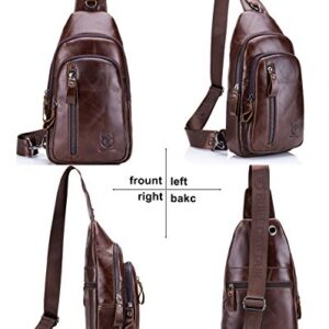 Genuine Leather Men Bag Shoulder Bags Backpack Outdoor Casual Crossbody Bag (Brown)