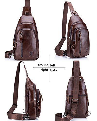 Genuine Leather Men Bag Shoulder Bags Backpack Outdoor Casual Crossbody Bag (Brown)