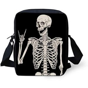 coeqine rock and roll human skull printed crossbody backpack travel multipurpose daypacks sling backpack for teen boys shoulder bag