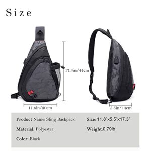 Sling Bag Shoulder Crossbody Backpack for Men Women Lightweight Large USB Waterproof Camo Chest Daypack for Travel Hiking Camping