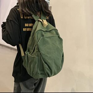 KARRESLY Student Schoolbag Casual Personality Backpack Washed Canvas Literary College Style Backpack（Green）