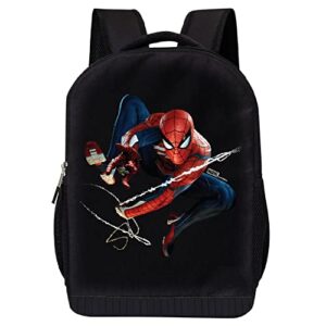 marvel comics spiderman backpack – into the spider-verse black knapsack 16 inch mesh padded bag (classic spidey)